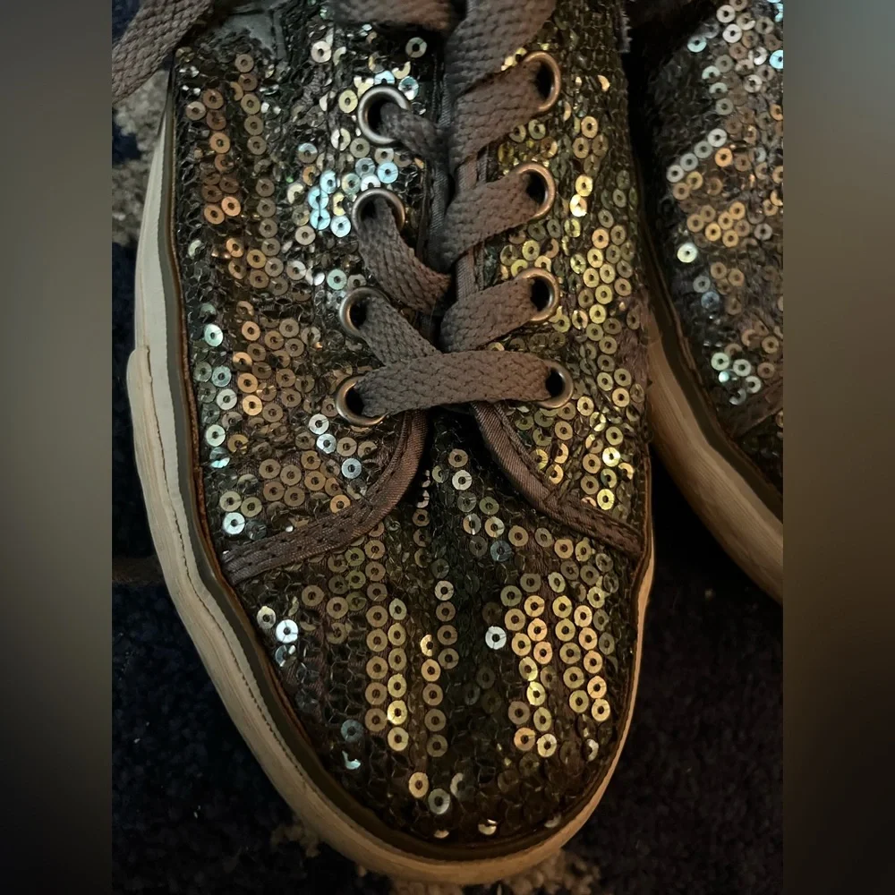 Converse SEQUIN SNEAKERS women’s sz 8 One Star Bling sparkle army green sequins - Picture 4 of 10